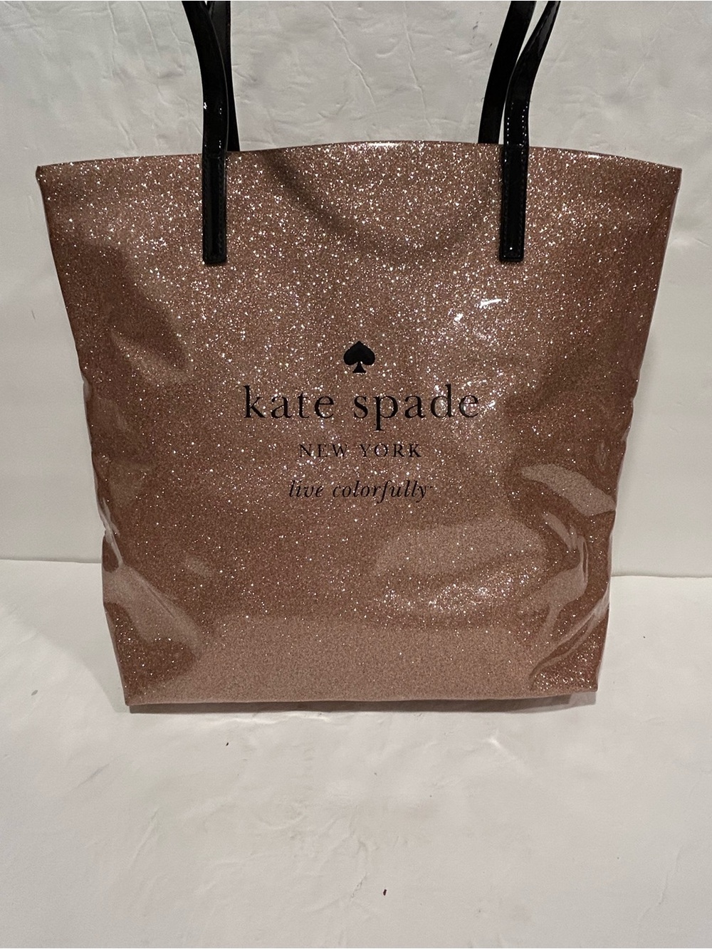 Kate Spade New York Daycation Glitter Sparkle Tote Bag Rose Gold Pink